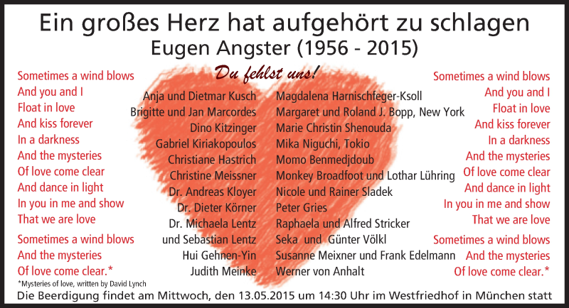  Traueranzeige für Eugen Angster vom 13.05.2015 aus Süddeutsche Zeitung