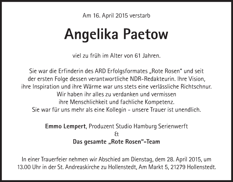 Traueranzeigen Von Angelika Paetow Sz Gedenken De