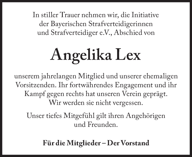  Traueranzeige für Angelika Lex vom 11.12.2015 aus Süddeutsche Zeitung