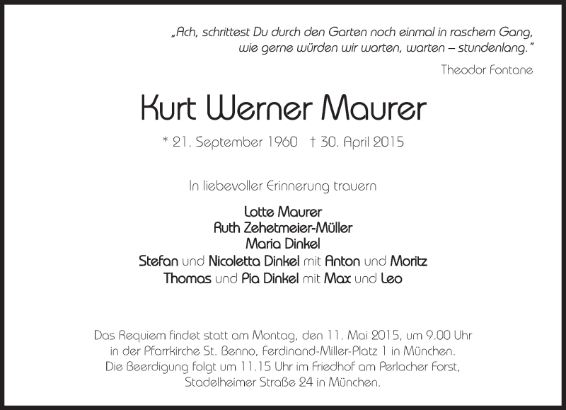  Traueranzeige für Kurt Werner Maurer  vom 07.05.2015 aus Süddeutsche Zeitung