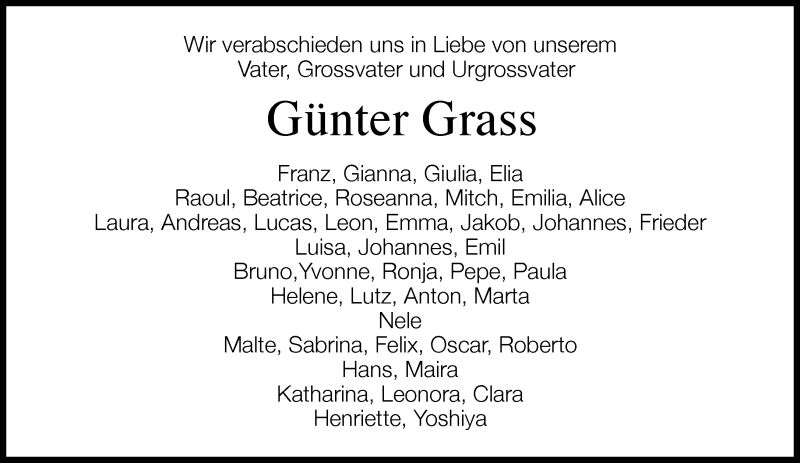  Traueranzeige für Günter Grass vom 02.05.2015 aus Süddeutsche Zeitung