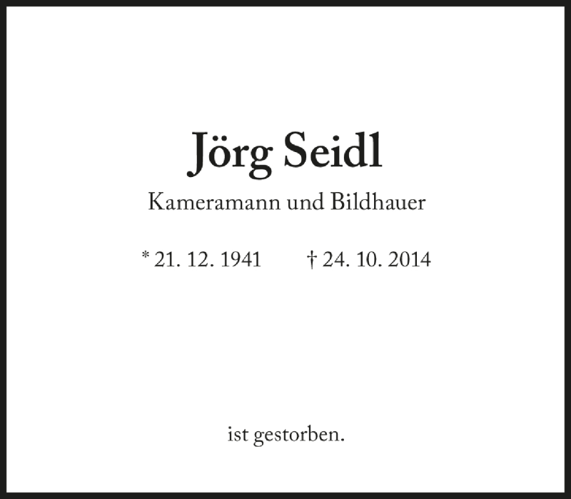  Traueranzeige für Jörg Seidl vom 28.10.2014 aus SZ Trauer