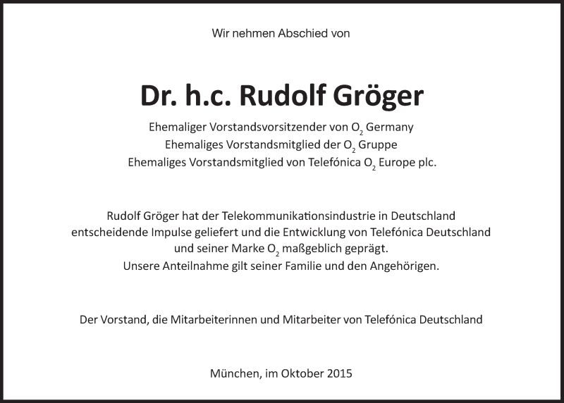  Traueranzeige für Rudolf Gröger vom 10.10.2015 aus Süddeutsche Zeitung