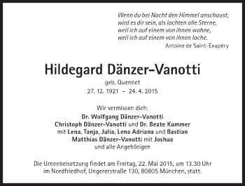Traueranzeige von Hildegard Dänzer-Vanotti von Süddeutsche Zeitung