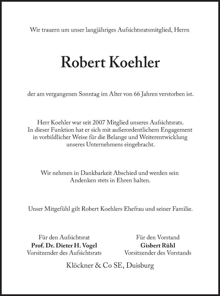  Traueranzeige für Robert Koehler vom 21.05.2015 aus Süddeutsche Zeitung