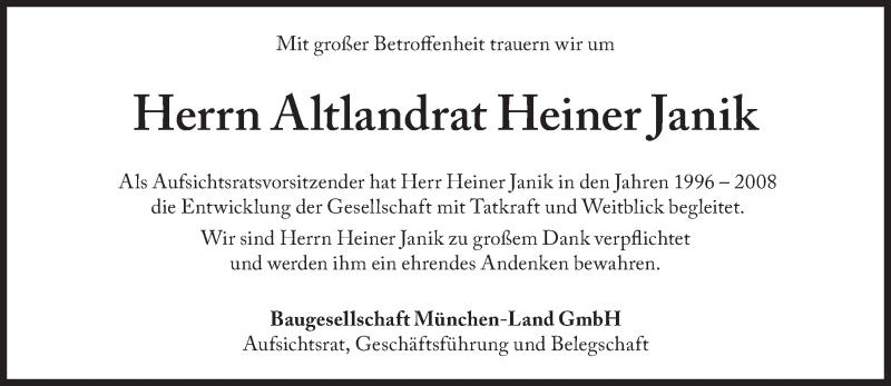  Traueranzeige für Heiner Janik vom 28.07.2015 aus Süddeutsche Zeitung