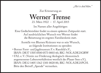 Traueranzeige von Werner Trense von Süddeutsche Zeitung