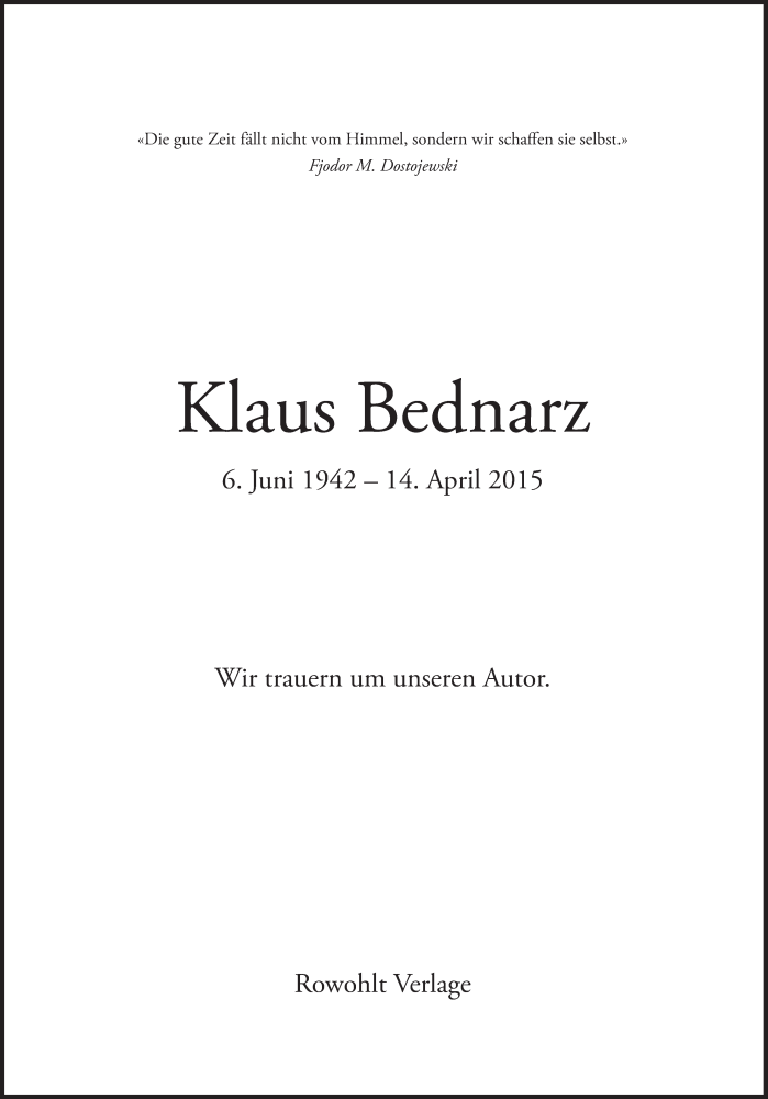  Traueranzeige für Klaus Bednarz vom 18.04.2015 aus Süddeutsche Zeitung