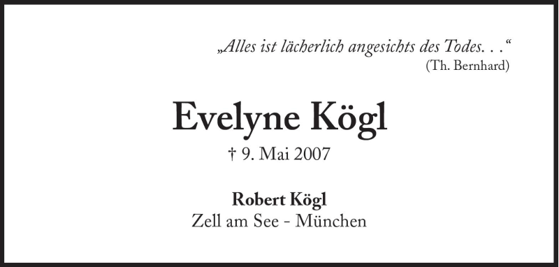  Traueranzeige für Evelyne Kögl vom 09.05.2011 aus Süddeutsche Zeitung