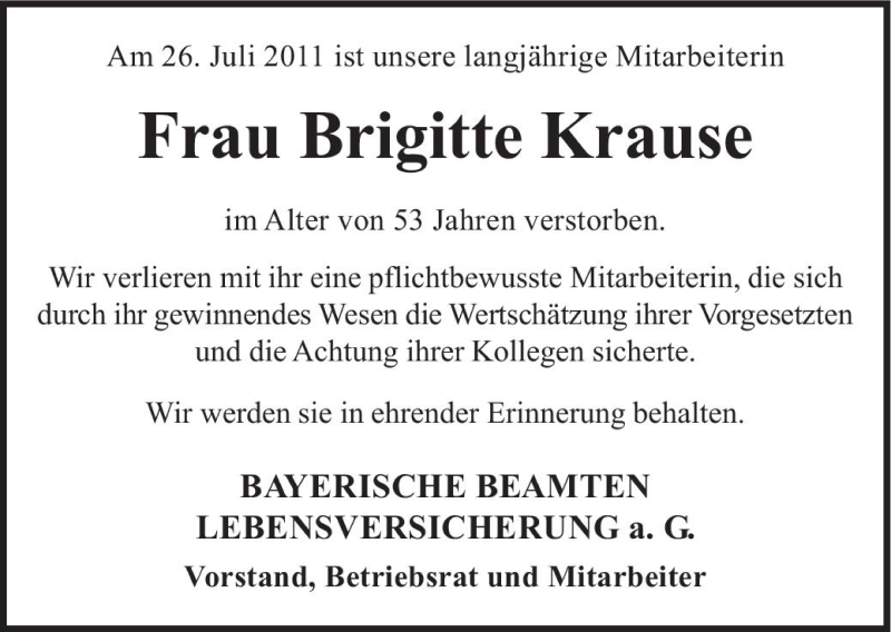 Traueranzeigen Von Brigitte Krause Sz Gedenken De