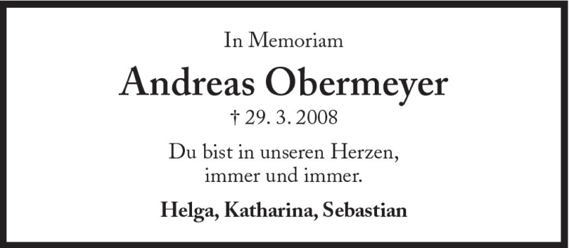  Traueranzeige für Andreas Obermeyer vom 29.03.2011 aus Süddeutsche Zeitung