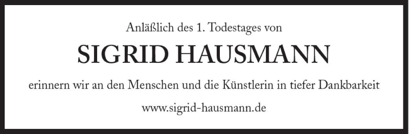 Traueranzeigen Von Sigrid Hausmann SZ Gedenken De