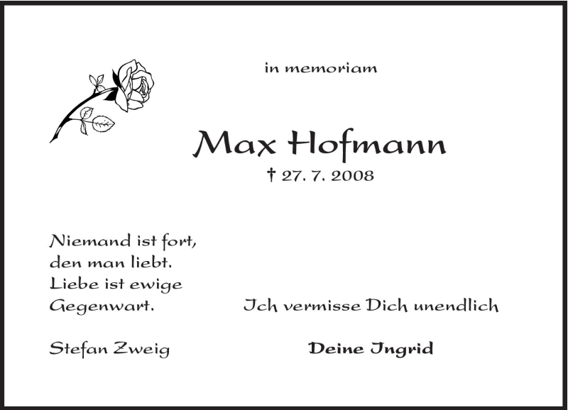  Traueranzeige für Max Hofmann vom 27.07.2011 aus Süddeutsche Zeitung