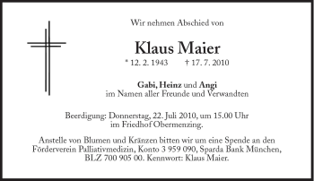 Traueranzeigen Von Klaus Maier Sz Gedenken De