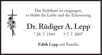 Traueranzeigen von Rüdiger A Lepp SZ Gedenken de