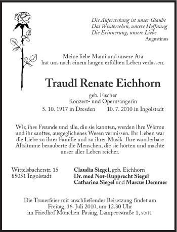 Traueranzeigen Von Traudl Renate Eichhorn SZ Gedenken De