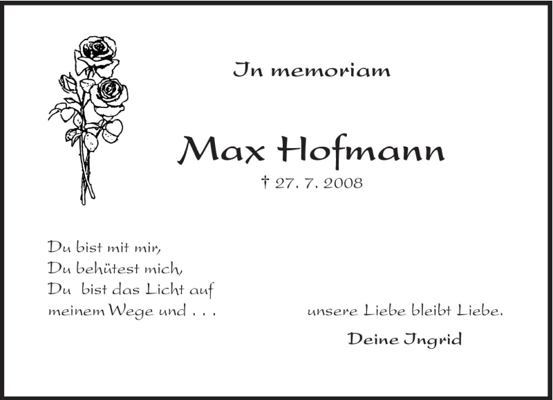  Traueranzeige für Max Hofmann vom 27.07.2010 aus Süddeutsche Zeitung