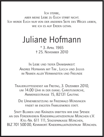 Traueranzeigen Von Juliane Hofmann Sz Gedenken De