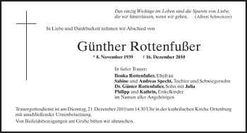 Traueranzeigen Von G Nther Rottenfu Er Sz Gedenken De