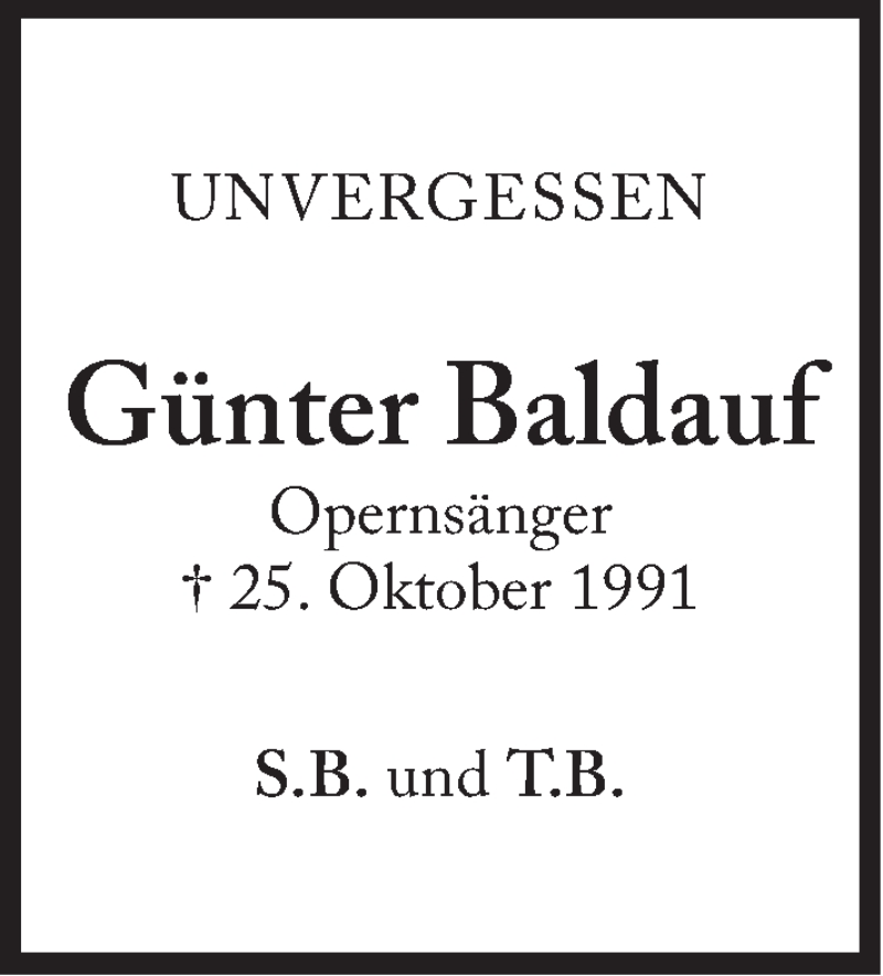  Traueranzeige für Günter Baldauf vom 25.10.2016 aus Süddeutsche Zeitung