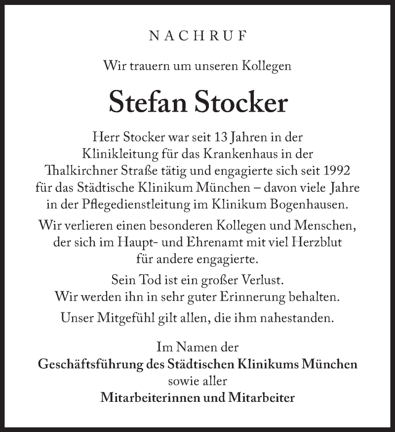  Traueranzeige für Stefan Stocker vom 10.11.2016 aus Süddeutsche Zeitung