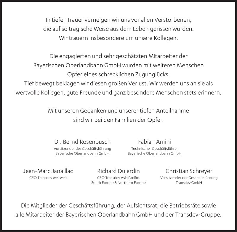  Traueranzeige für Opfer Zugunglück vom 13.02.2016 aus Süddeutsche Zeitung