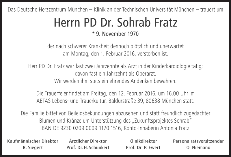  Traueranzeige für Sohrab Fratz vom 10.02.2016 aus Süddeutsche Zeitung