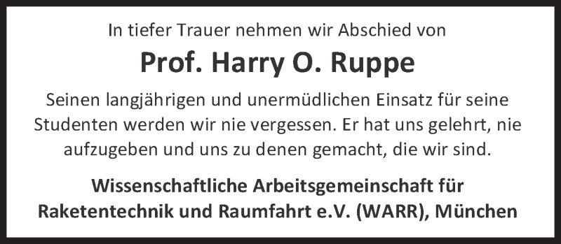  Traueranzeige für Harry O. Ruppe vom 17.03.2016 aus Süddeutsche Zeitung