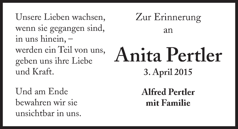  Traueranzeige für Anita Pertler vom 04.04.2016 aus Süddeutsche Zeitung