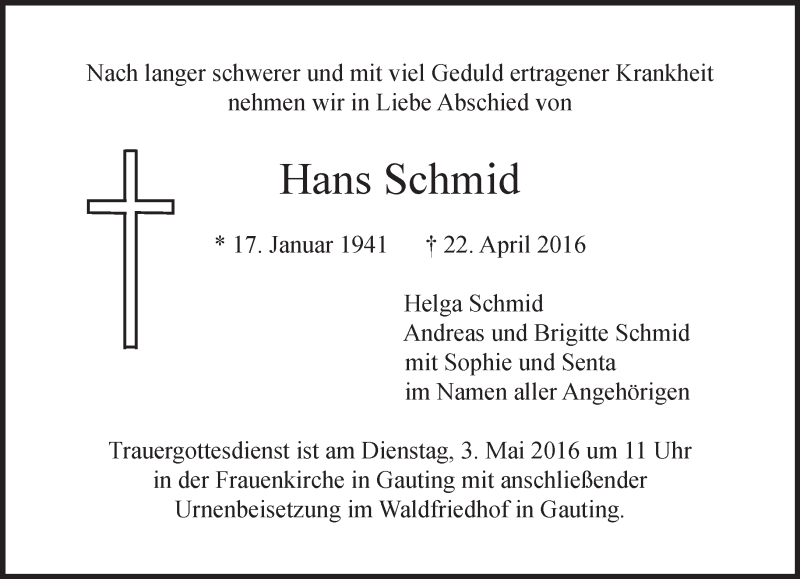 Traueranzeigen Von Hans Schmid Sz Gedenken De