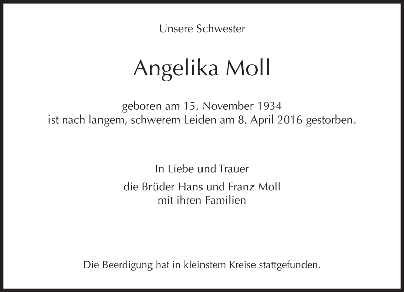 Traueranzeigen Von Angelika Moll Sz Gedenken De