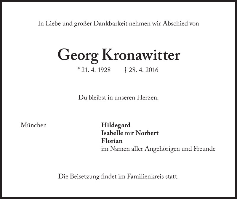  Traueranzeige für Georg Kronawitter vom 04.05.2016 aus Süddeutsche Zeitung