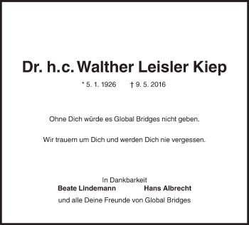 Traueranzeigen Von Walther Leisler Kiep Sz Gedenken De