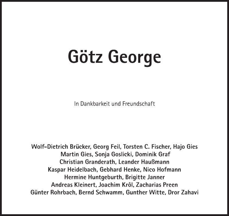  Traueranzeige für Götz George vom 02.07.2016 aus Süddeutsche Zeitung