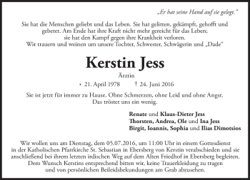 Traueranzeigen Von Kerstin Jess SZ Gedenken De