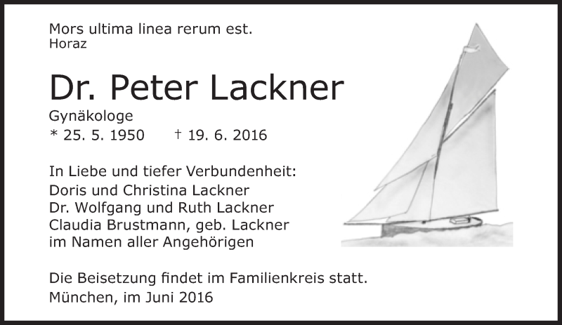  Traueranzeige für Peter Lackner vom 25.06.2016 aus Süddeutsche Zeitung