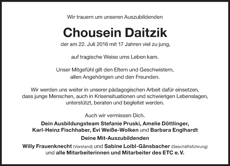  Traueranzeige für Zum Gedenken  vom 28.07.2016 aus Süddeutsche Zeitung