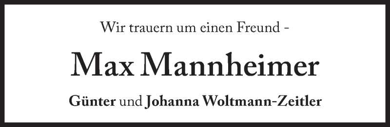  Traueranzeige für Max Mannheimer vom 27.09.2016 aus Süddeutsche Zeitung