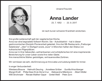 Traueranzeigen Von Anna Lander Sz Gedenken De