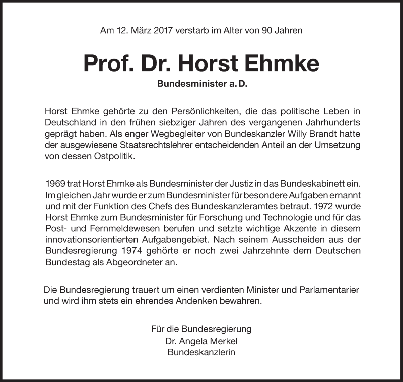  Traueranzeige für Horst Paul August Ehmke vom 18.03.2017 aus Süddeutsche Zeitung