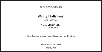 Traueranzeige von Winny Hoffmann von Süddeutsche Zeitung