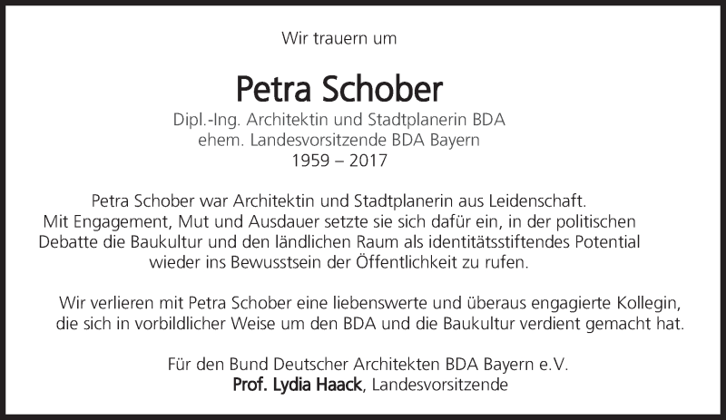  Traueranzeige für Petra Delia Schober vom 22.03.2017 aus Süddeutsche Zeitung
