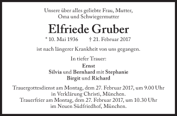 Traueranzeigen Von Elfriede Gruber Sz Gedenken De