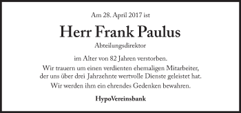 Traueranzeige von Frank Paulus von Süddeutsche Zeitung