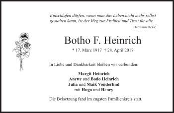 Traueranzeige von Botho F. Heinrich von Süddeutsche Zeitung