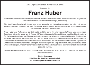 Traueranzeige von Franz Huber von Süddeutsche Zeitung