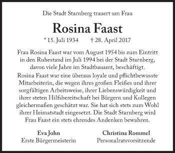 Traueranzeige von Rosina Faast von Süddeutsche Zeitung