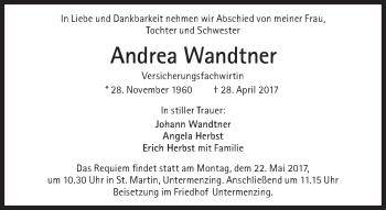 Traueranzeige von Andrea Wandtner von Süddeutsche Zeitung