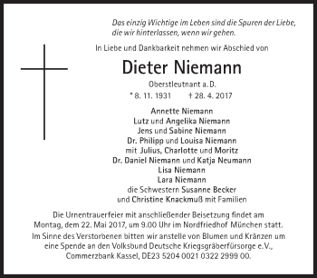Traueranzeige von Dieter Niemann von Süddeutsche Zeitung