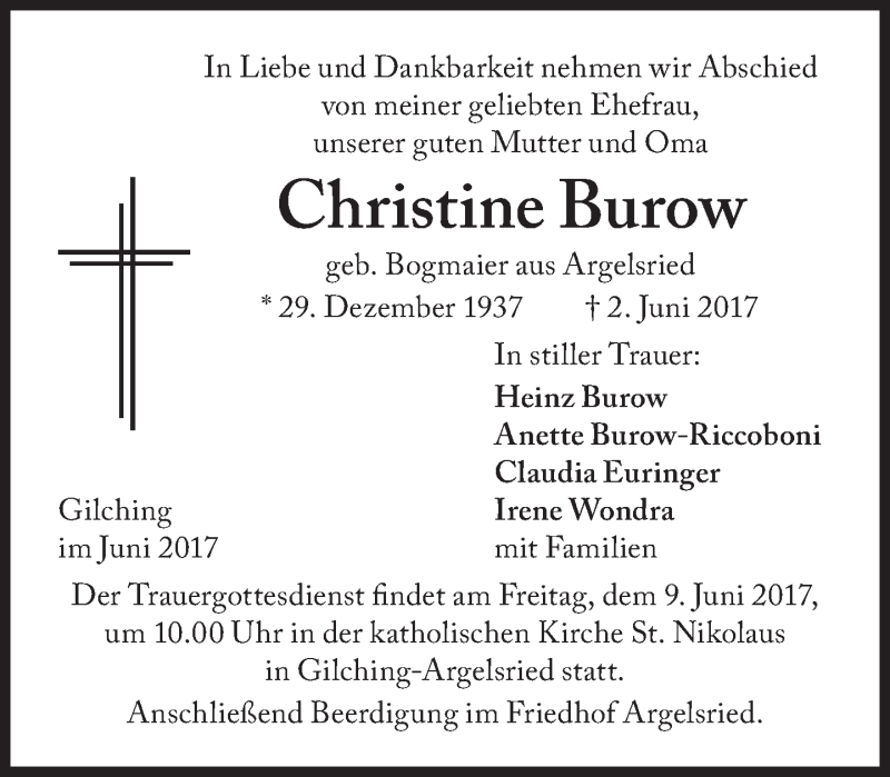 Traueranzeigen Von Christine Burow Sz Gedenken De